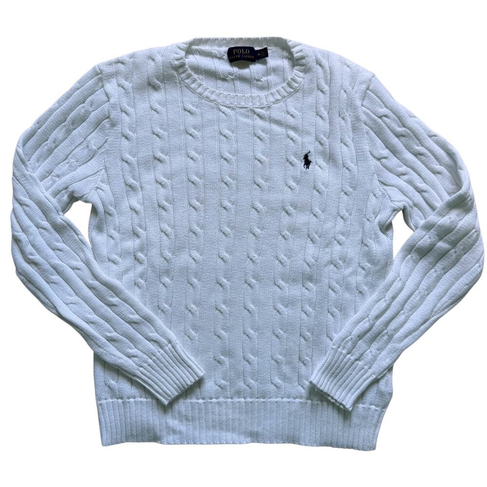 RALPH LAUREN | White Cable Knit Crew Neck Sweater Sz M